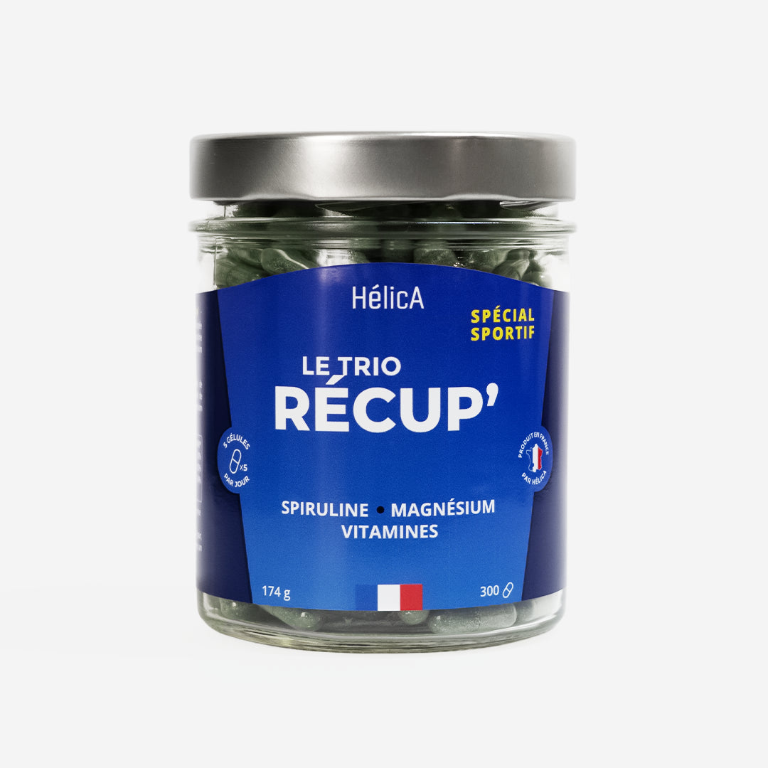 Le Trio Récup' par HélicA, complément pour sportif à base de spiruline, magnésium et vitamines (C et B6).