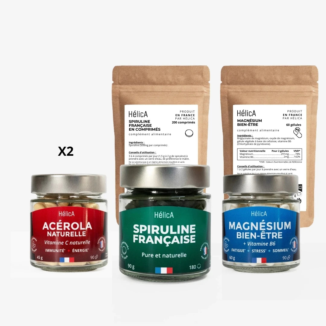 Pack Energie 3 mois Spiruline , magnésium, Acérola