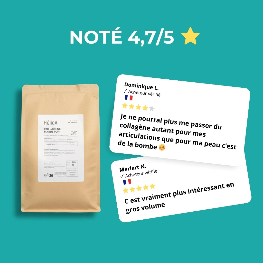 Avis clients Collagène Marin HélicA – note 4,7/5 – acheteurs vérifiés – format gros volume économique