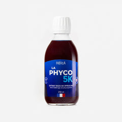 Bouteille 250ml La Phyco 5K HélicA Extrait bleu de spiruline titré à 5000mg/L de phycocyanine