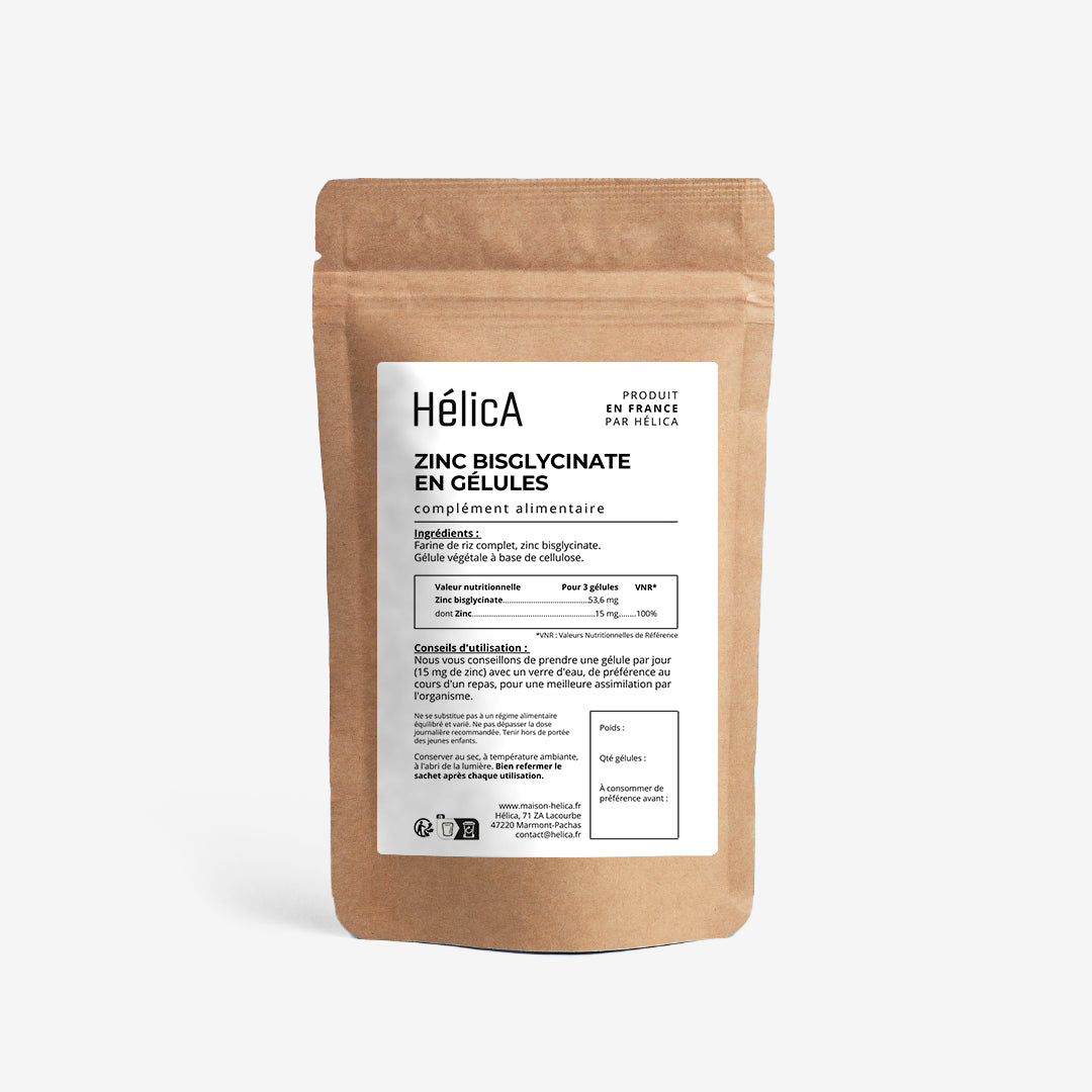 Recharge de 100 gélules de zinc bisglycinate HélicA